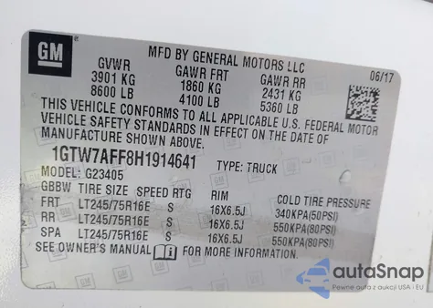 2017 GMC Savana 2500 Work Van из США, поврежденный, VIN 1GTW7AFF8H1914641